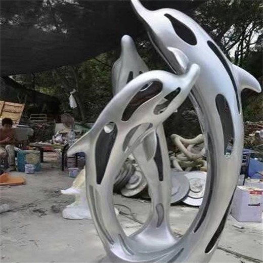 不锈钢发光海豚雕塑定制