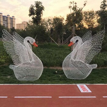 不銹鋼鏤空天鵝雕塑，鋼絲編織天鵝雕塑定制廠家