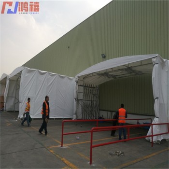 上海物料移动式钢架伸缩雨棚,可推拉式有刹车钢架雨棚造价