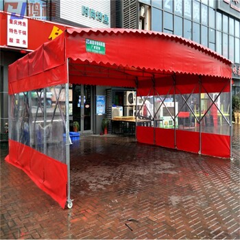 玉山大型伸縮雨棚-昆山鋼管架帶車輪推拉雨棚安裝
