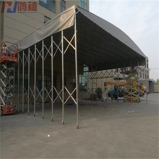 淄川钢管架带车轮推拉伸缩式移动雨篷