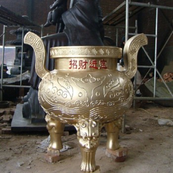 黄铜仿古铜鼎雕塑制作,大型铜鼎雕塑厂家