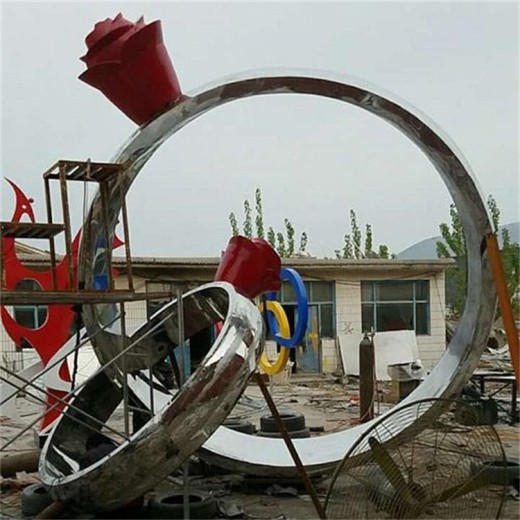 曲阳县广场不锈钢戒指雕塑生产厂家,玫瑰花戒指雕塑