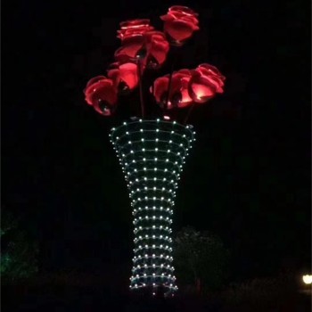 曲阳县公园不锈钢玫瑰花雕塑