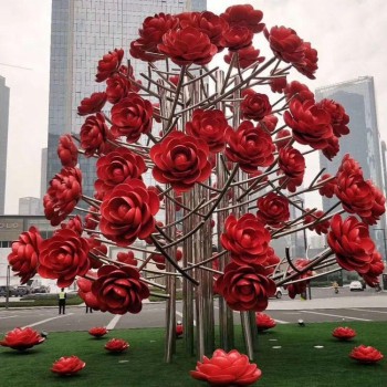 曲阳县公园不锈钢玫瑰花雕塑