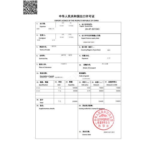 硫酸二钠出口许可证出口许可证联系人出口许可证哪里办