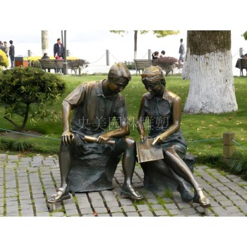 捧着脑袋看书雕塑图片，读书看书人物雕塑