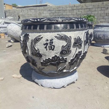 古代石雕魚缸花盆圖片