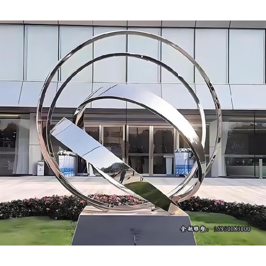 不锈钢扭曲圆环雕塑酒店门口圆环标志雕塑金越雕塑