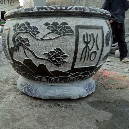 供應大型天然石雕魚缸花盆制作廠家