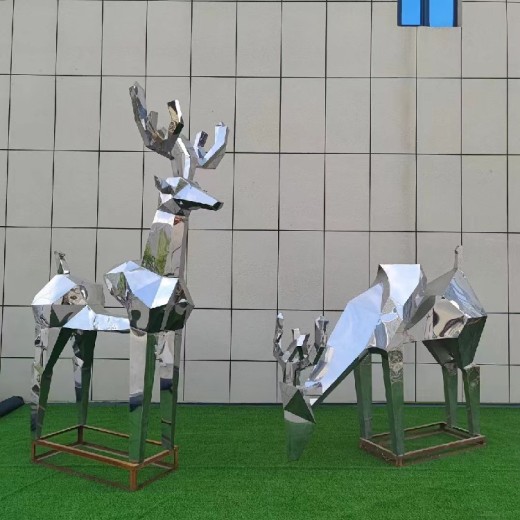 不锈钢几何切面动物雕塑鹿雕塑