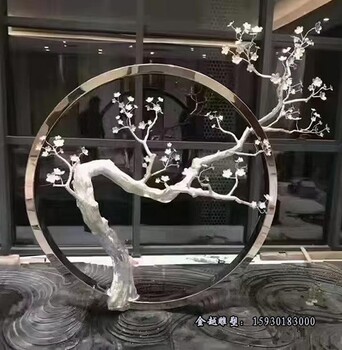 不銹鋼圓環(huán)松樹雕塑企業(yè)大門形象雕塑金越雕塑