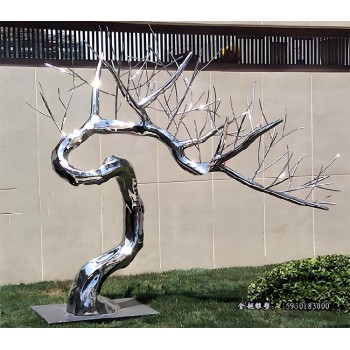 不锈钢迎客松枝干圆环雕塑校园树人标志雕塑金越雕塑