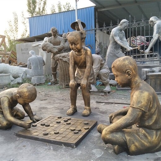 仿銅童趣主題雕塑定做,小孩做游戲雕塑