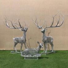 不锈钢丝编织鹿雕塑，镂空鹿雕塑加工厂家