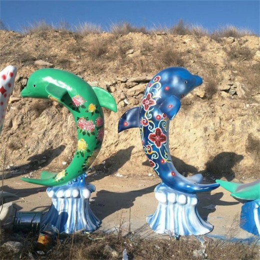仿真海洋动物雕塑玻璃钢彩绘海豚雕塑