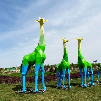 抽象幾何動物雕塑不銹鋼幾何長頸鹿雕塑