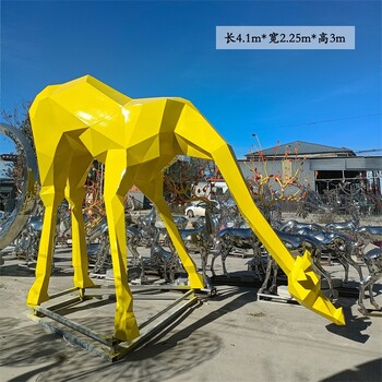 不銹鋼彩繪長(zhǎng)頸鹿雕塑擺件抽象鏡面動(dòng)物雕塑