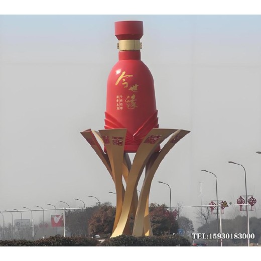 售酒處不銹鋼酒瓶雕塑小品1：1仿真還原雕塑金越雕塑