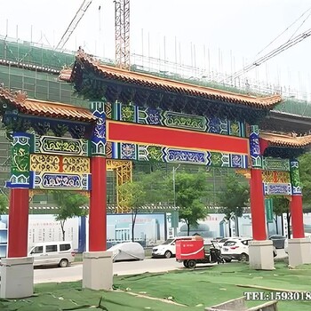 古建水泥三門三樓牌樓牌坊效果圖金越園林雕塑實力工隊