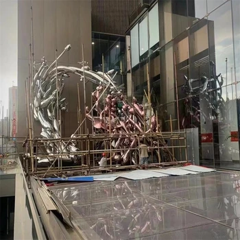 不銹鋼鏡面魚群雕塑抽象幾何小魚雕塑定制