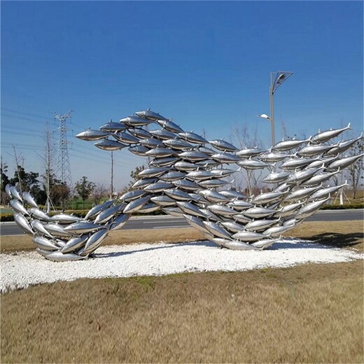 抽象魚群雕塑創(chuàng)意切面小魚雕塑定制