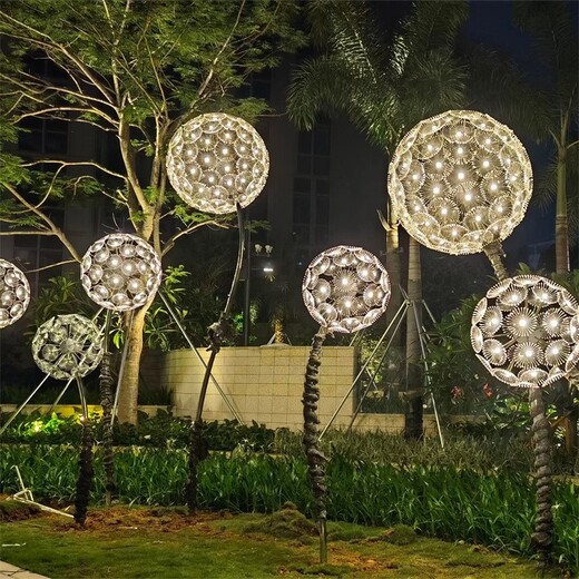 不銹鋼抽象蒲公英雕塑發(fā)光植物雕塑加工