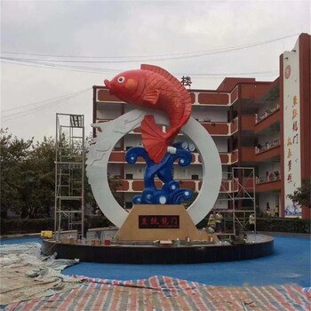 玻璃鋼噴水錦鯉雕塑彩繪鯉魚雕塑景觀擺件