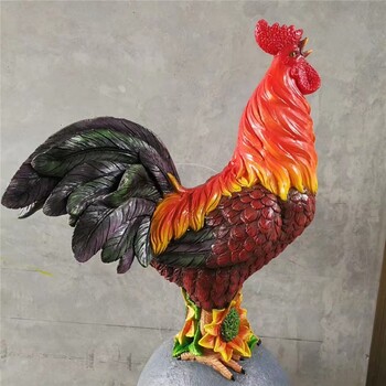 彩色大公雞雕塑加工廠,大型彩繪公雞雕塑