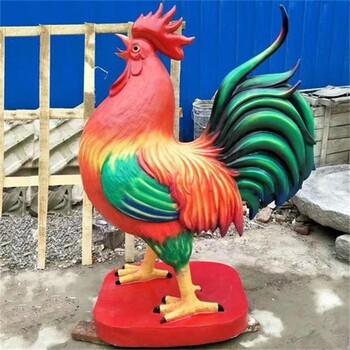 彩色大公雞雕塑加工廠,大型彩繪公雞雕塑