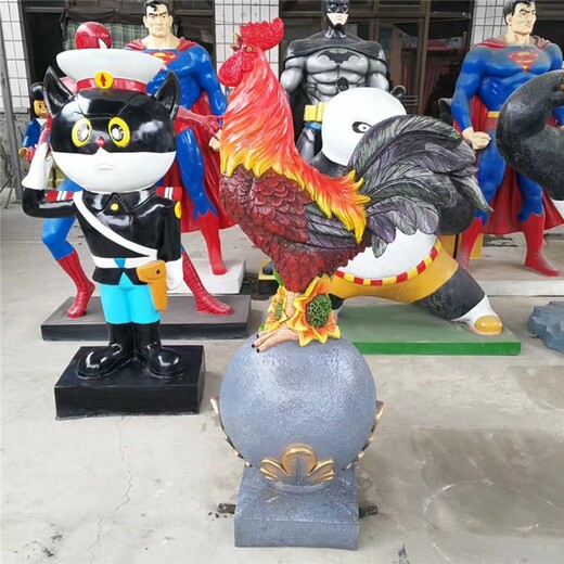 彩色大公雞雕塑制作廠家,大型彩繪公雞雕塑