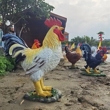 曲陽(yáng)大型大公雞雕塑加工定制,大型彩繪公雞雕塑