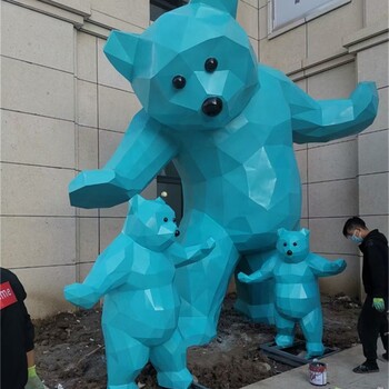 幾何不銹鋼熊雕塑鏤空發(fā)光熊貓雕塑廠家