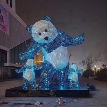 鏤空發(fā)光熊貓雕塑不銹鋼熊貓雕塑
