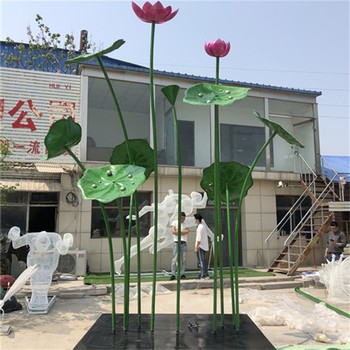 鏡面荷花雕塑仿真金屬荷葉雕塑擺件