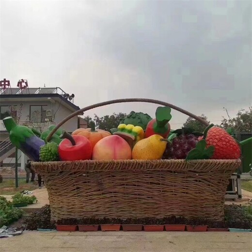 玻璃鋼仿真果籃雕塑瓜果蔬菜雕塑制作廠家