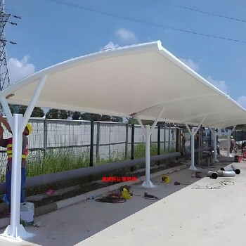 云浮新興縣白色拉膜電動車棚設(shè)計