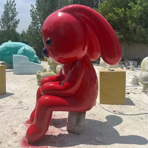 抽象兔子雕塑彩繪動物雕塑定制