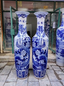 大花瓶供應(yīng)廠家，2米青花瓷陶瓷大花瓶，重工筆百鳥(niǎo)朝鳳