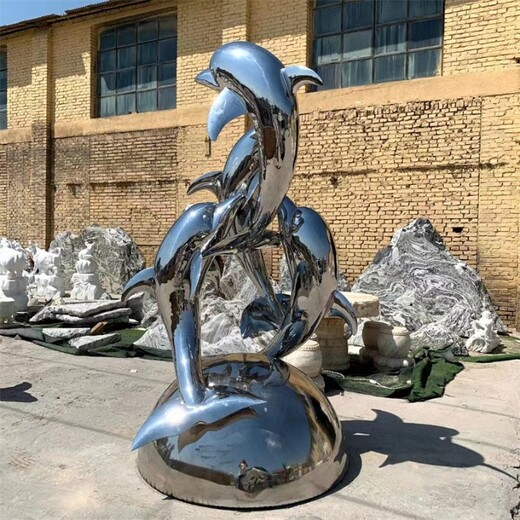 304不銹鋼鍛造不銹鋼海豚雕塑，鏡面效果