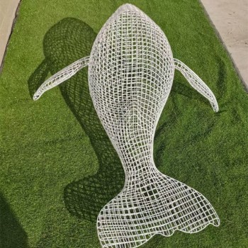 不锈钢丝海豚雕塑，钢丝编织雕塑定制厂家