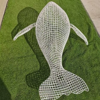 不銹鋼絲海豚雕塑，鋼絲編織雕塑定制廠家