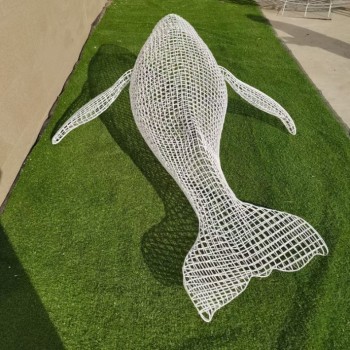 不锈钢丝海豚雕塑，钢丝编织雕塑定制厂家