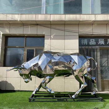 不銹鋼幾何切面牛雕塑加工定制