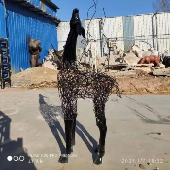 不锈钢抽象鹿雕塑，钢丝鹿雕塑