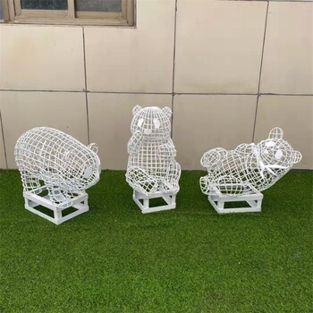 不銹鋼絲熊貓雕塑，鏤空效果，手工編織
