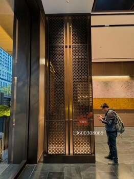 售樓部古銅屏風(fēng)隔斷招待區(qū)拉絲鋁雕古銅格柵