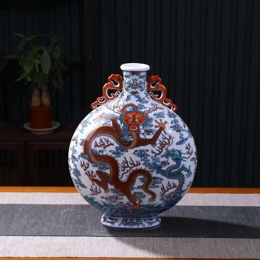 清乾隆斗彩蒼龍教子圖夔龍耳抱月瓶陽(yáng)士琦1:1復(fù)燒再造