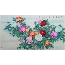 手绘六尺工笔牡丹画《花开富贵》