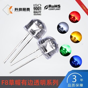 F8草帽紅黃藍綠白光直插發(fā)光二極管8mm草帽點粉高亮led燈珠
